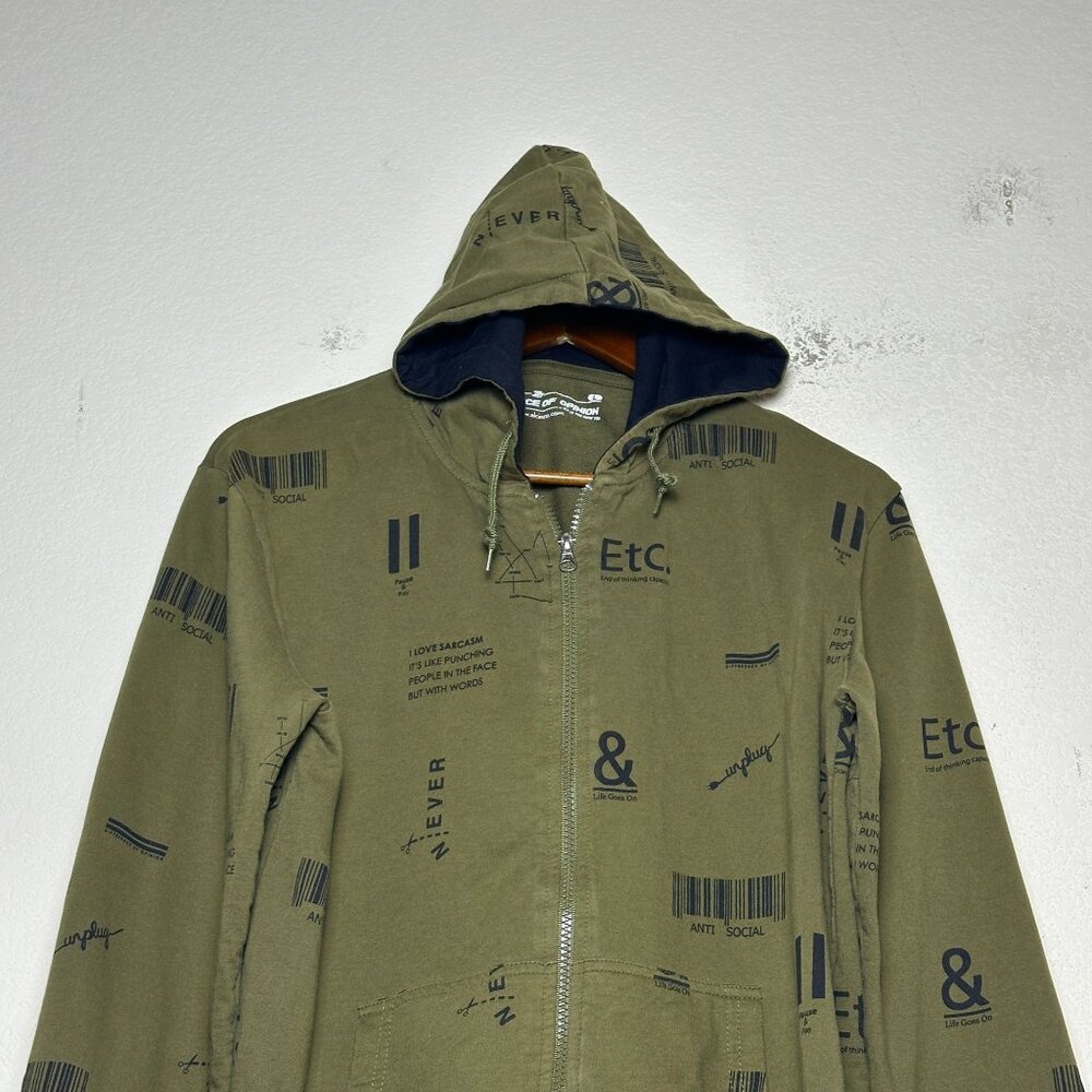 Y2K Difference of Opinion Men L Green Full Zip Anti Social Hoodie Graphic ETC